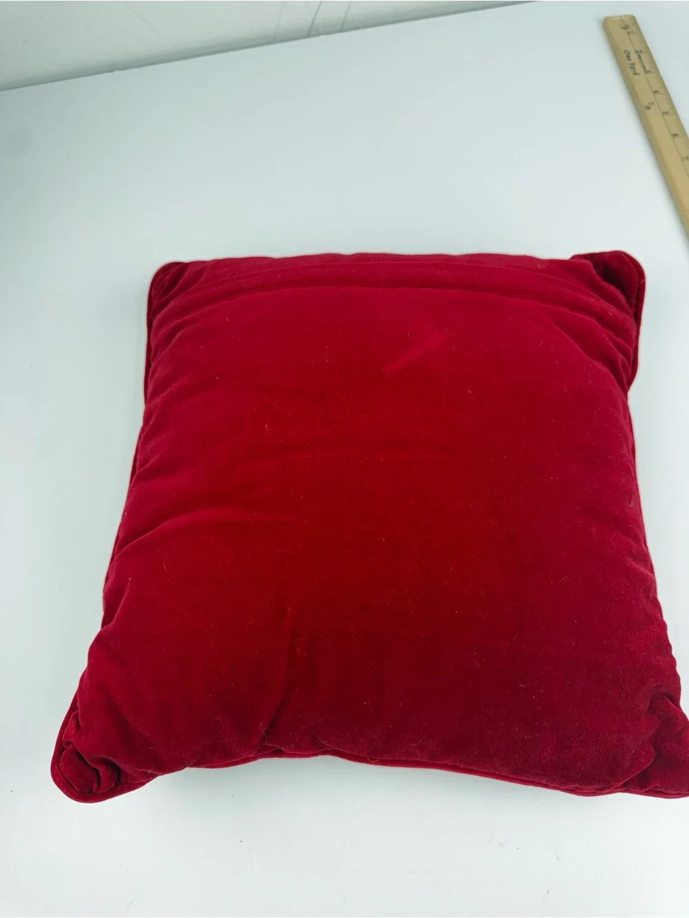 VTG Hand-Stitched Santa Needlepoint Throw Pillow Red Velvet Christmas